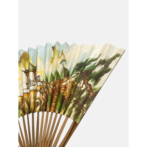Hand-Painted Decorative Folding Hand Fan Chinese Landscape Paper & Bamboo 18" - Picture 3 of 9